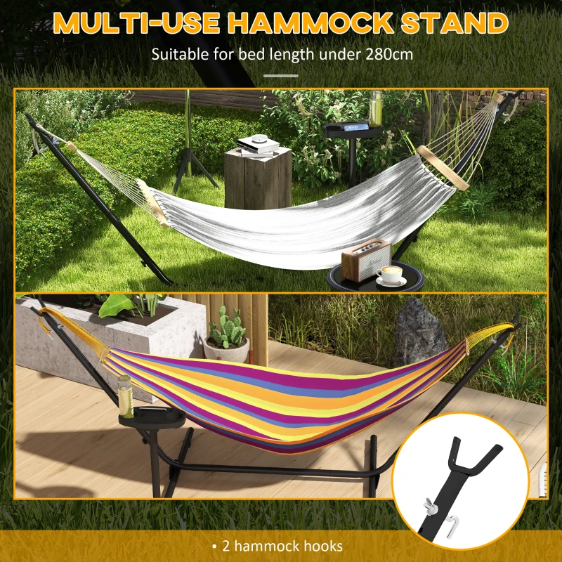Outsunny 10' Hammock Stand with Side Tray, Hammock Chair Stand Only with Steel Frame, Black