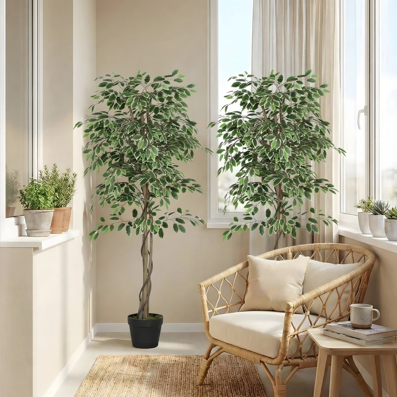 Outsunny 5.3 FT Artificial Tree, Indoor Fake Ficus with Pot, for Home Office Living Room Decor