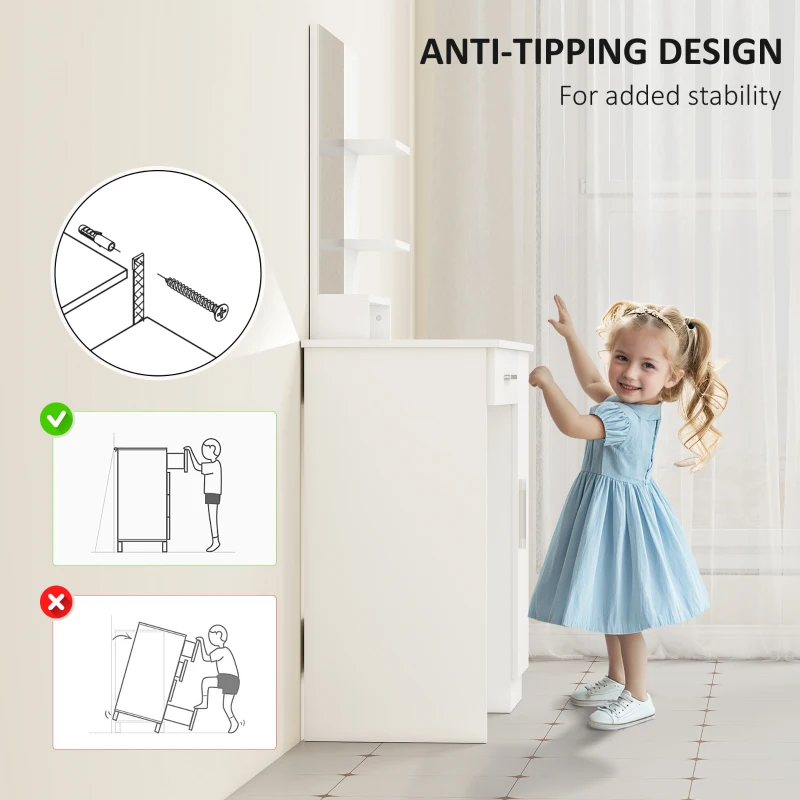 HOMCOM Vanity Desk with Mirror, Makeup Vanity w/ Drawer, Open Compartment and Shelves, Cabinet, Adjustable Shelves for Bedroom