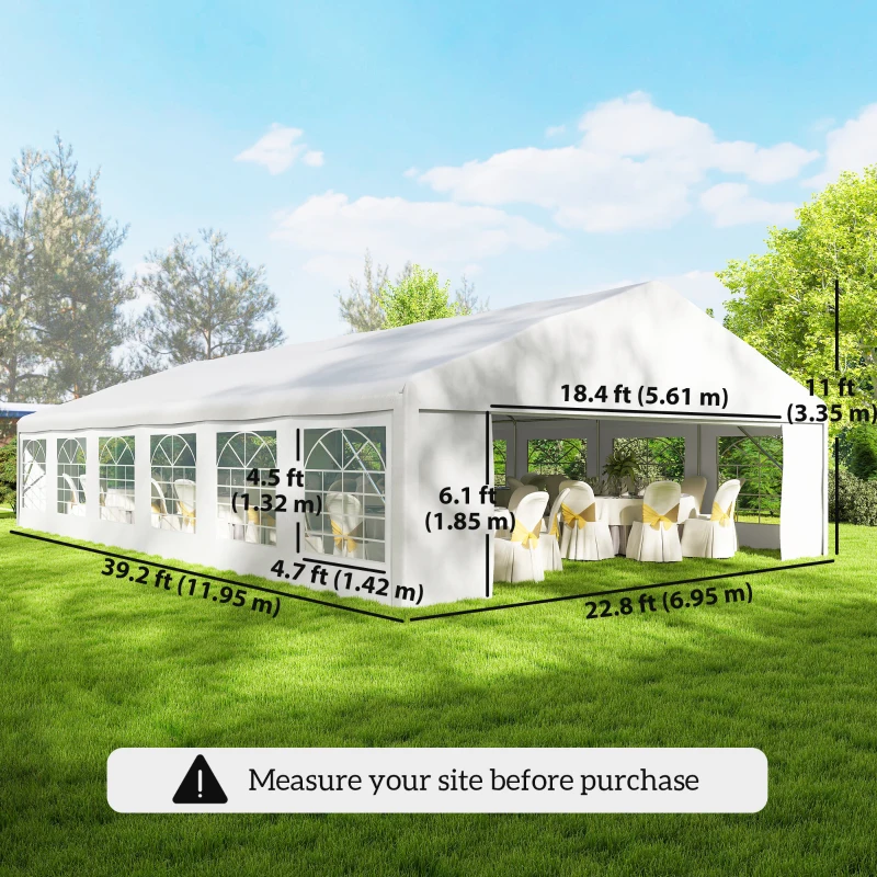 Outsunny 23' x 39' Party Tent, Heavy Duty Outdoor Canopy Tent Shelter with 2 Doors and 12 Windows for Parties, Events, White