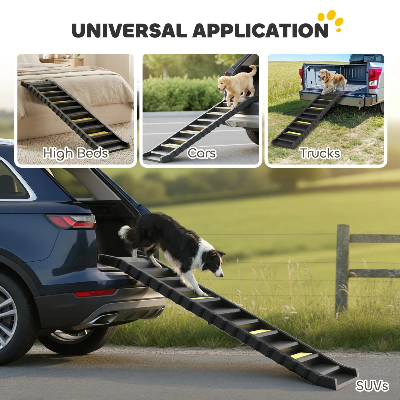 PawHut Foldable Dog Car Ramp, Dog Ramp with Anti-Slip Steps, Pet Stairs for Senior Pets to Access Cars and High Beds, Black