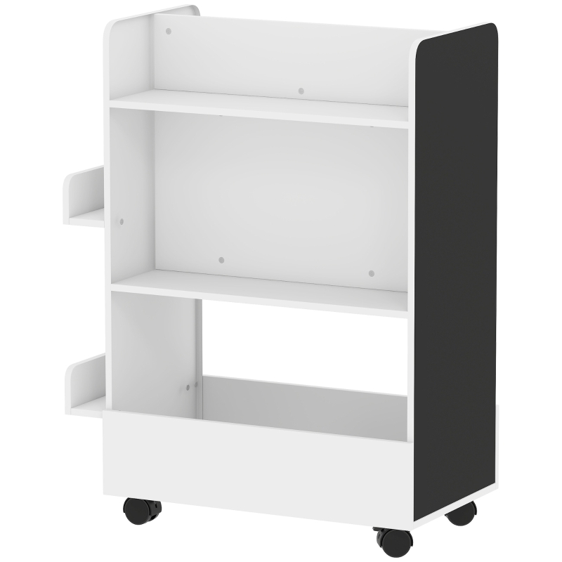 Qaba Kids Bookshelf, Kids Bookcase with Wheels & Blackboard, for Nursery, Kids Room, Playroom, for 3-8 Years