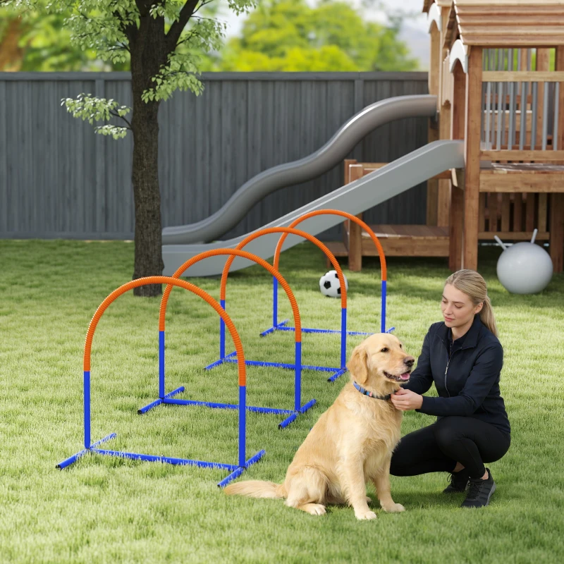 PawHut 4 Piece Dog Agility Training Equipment with Carrying Bag, Blue