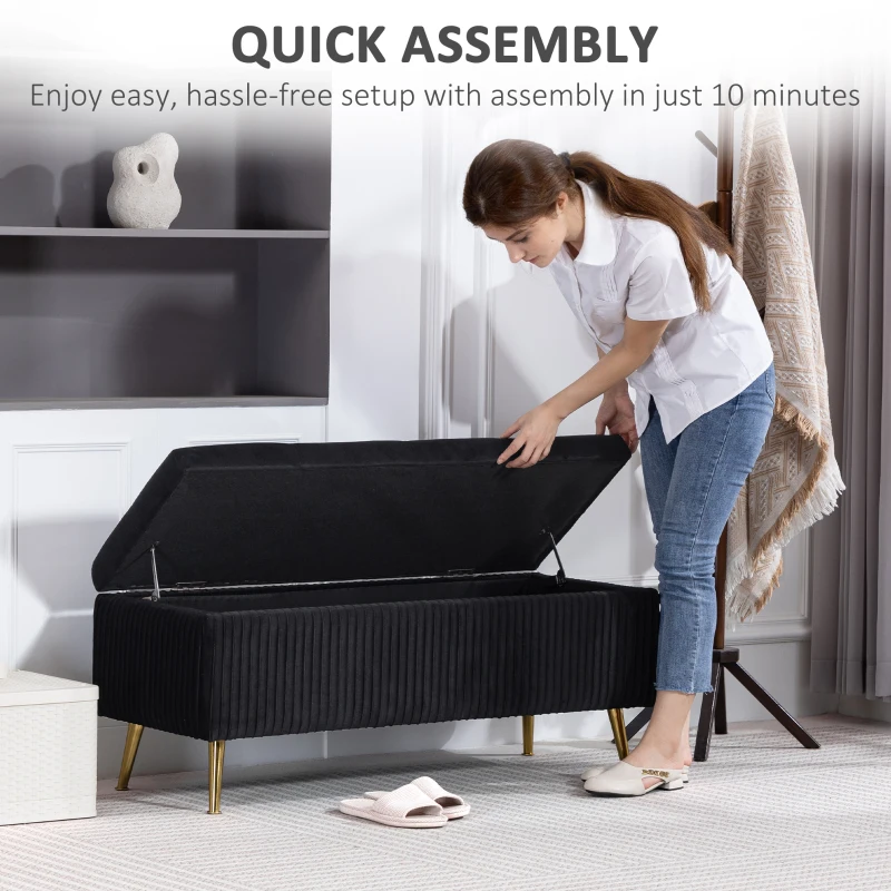 HOMCOM Storage Ottoman Bench, 43 Inch Large Storage Chest with Steel Legs and Padded Seat, Foot Rest, Load 485 lbs, Black