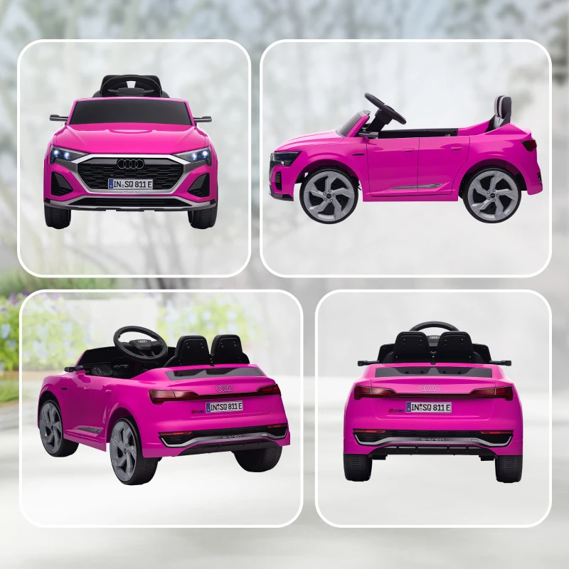 Qaba 12V Ride-On Car with Remote Control, Battery Powered Audi Q8 etron Sportback Licensed, for Kids 3-4 years old, Pink