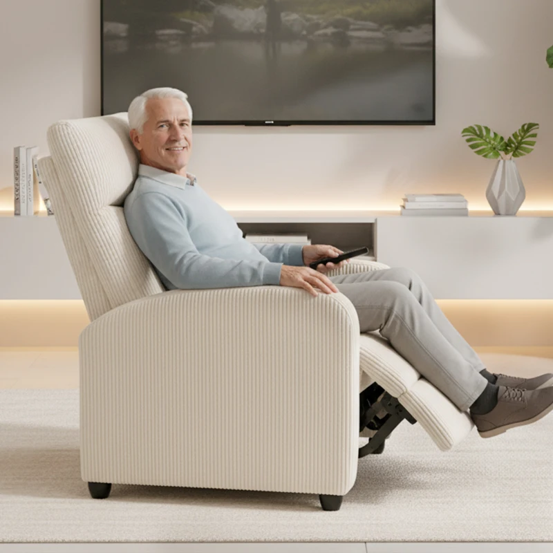 HOMCOM Fabric Recliner Chair Manual Home Theater Seating Single Reclining Sofa Chair with Padded Seat for Living Room, Beige