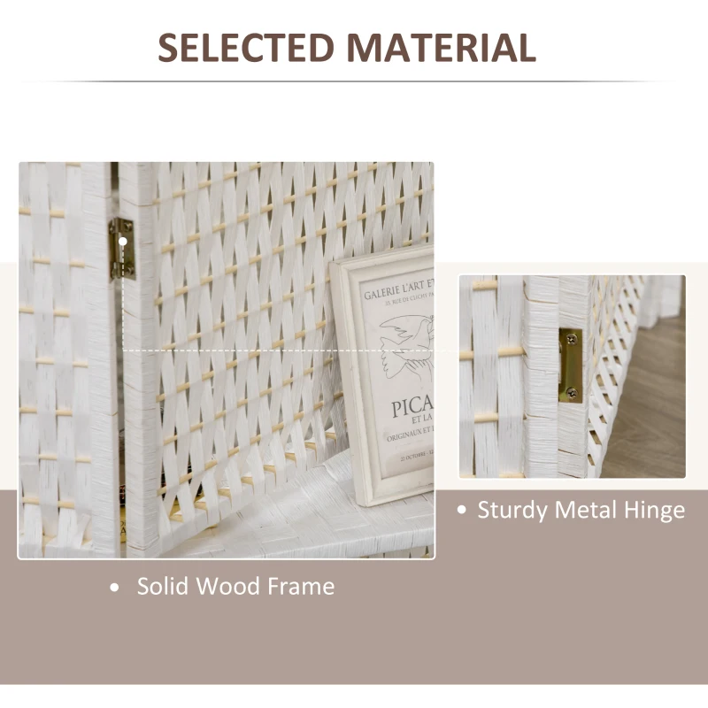 HOMCOM 4 Panel Room Divider with Shelves, 6 FT Freestanding Folding Privacy Screen, Partition Wall Divider for Bedroom, White