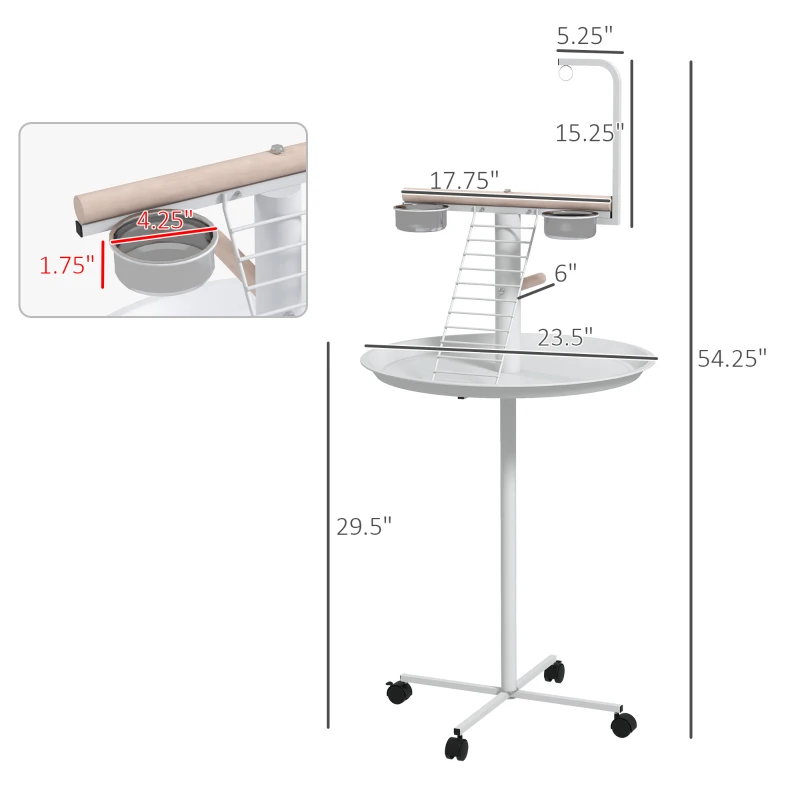 PawHut Bird Stand with Wheels, Perches, Feed Bowls, Round Tray for Parrot