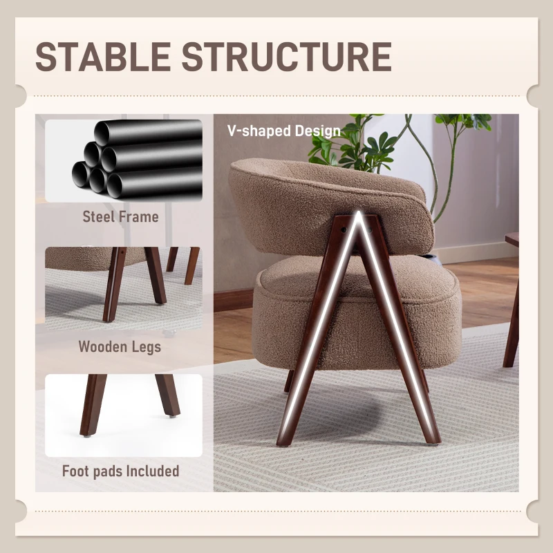 HOMCOM Sherpa Fleece Accent Chair, Upholstered Armchair with Solid Wood Legs and Steel Frame for Living Room, Light Brown