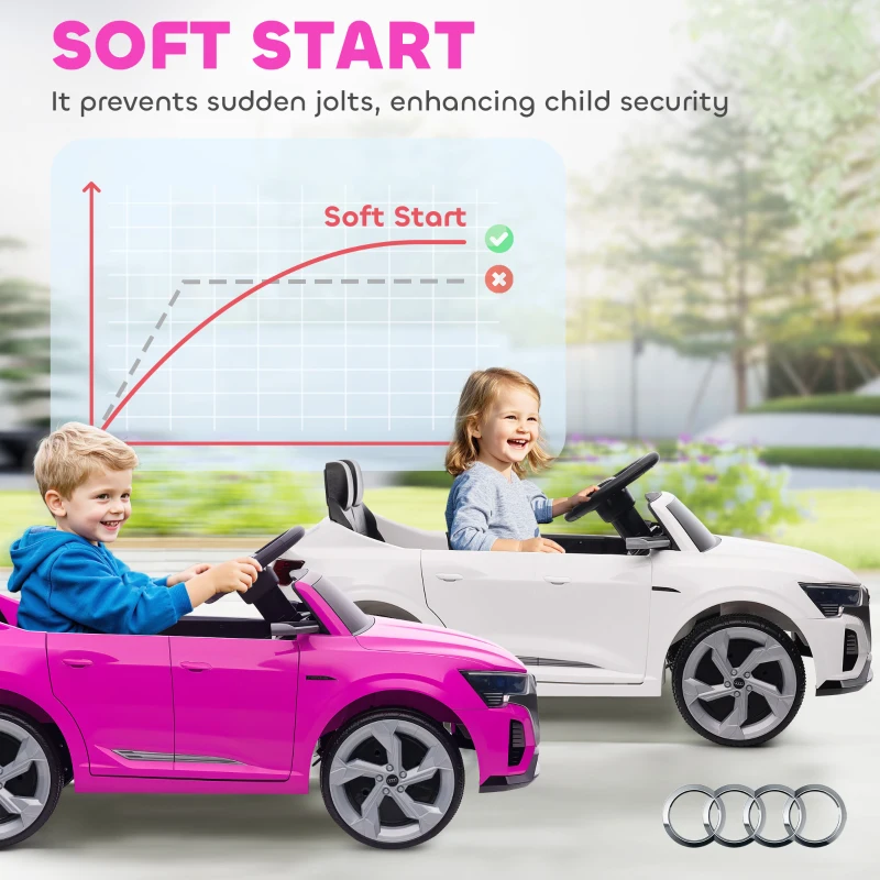 Qaba 12V Ride-On Car with Remote Control, Battery Powered Audi Q8 etron Sportback Licensed, for Kids 3-4 years old, Pink