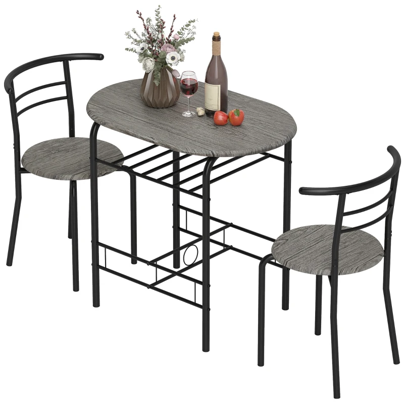 HOMCOM Dining Table Set of 3, 31.5" Kitchen Table and Chairs Set for 2 with Shelf, for Small Space, Dining Room, Living Room