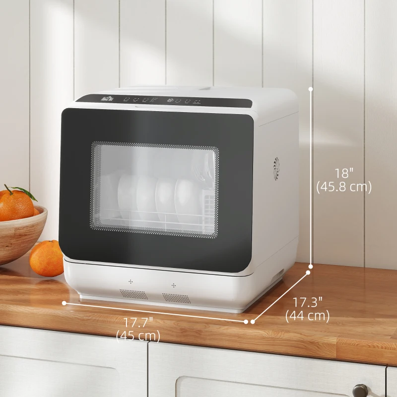 HOMCOM Countertop Dishwasher with Built-in 6L Water Tank, 5 Wash Programs, Touch Control, LED Display, Dual Water Supply, White