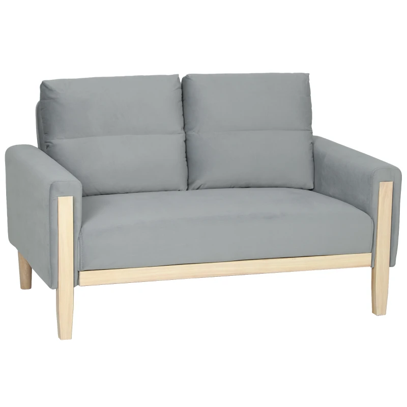 HOMCOM 53" Loveseat Sofa, Small 2 Seater Couch with Solid Wood Legs, Modern Velvet Sofa for Living Room, Small Spaces, Grey
