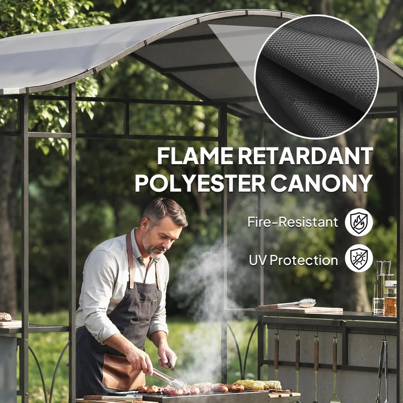 Outsunny 8' x 5' Grill Gazebo Canopy, Outdoor BBQ Shelter with 2 Side Shelves, Dark Grey