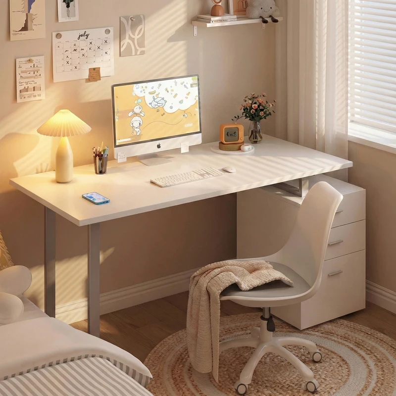 HOMCOM 47" Computer Desk Writing Table Workstation with Multi-Use Reversible File Drawers Metal Frame Home Office Furniture, White