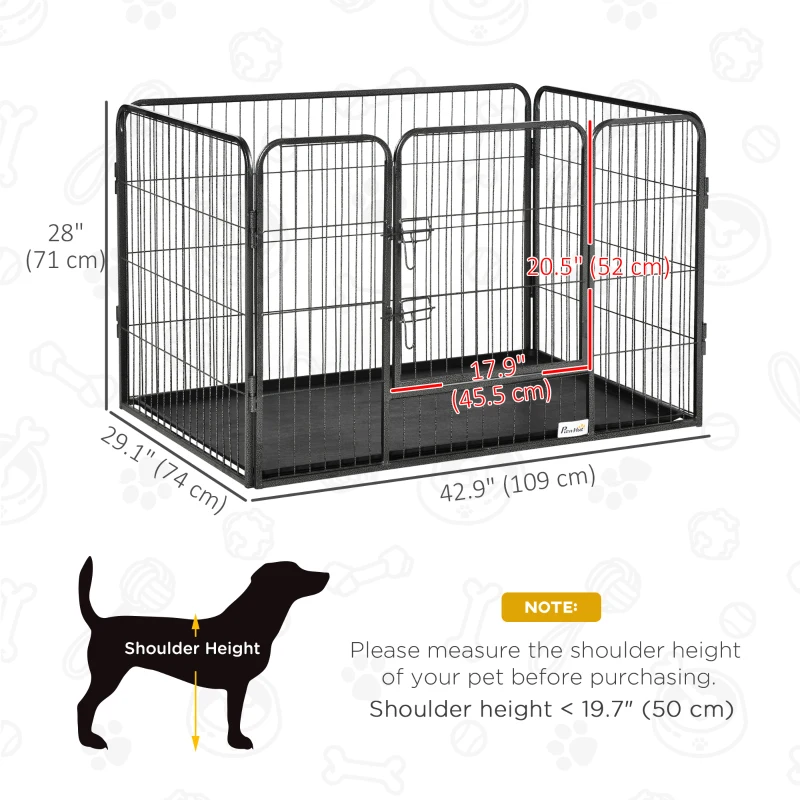 PawHut 4 Panels Dog Playpen, Heavy Duty Dog Fence, 28" H Portable Pet Playpen with Door Double Locking Latches, Tray, Grey