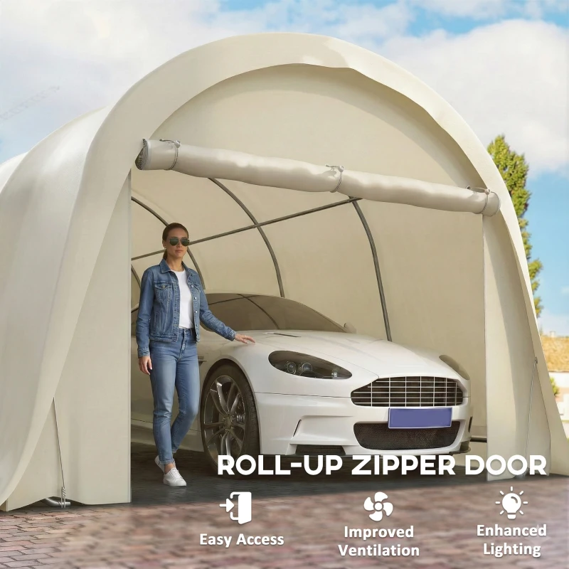 Outsunny 12' x 23.6' Heavy Duty Carport, UPF50+ Portable Garage Car Canopy Tent with Galvanized Frame, Large Door, Beige