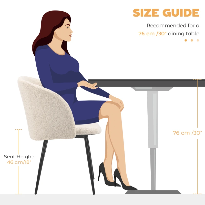 HOMCOM Dining Chairs Set of 2, Sherpa Fleece Upholstered Kitchen Chairs with Backrest and Steel Legs, Cream White