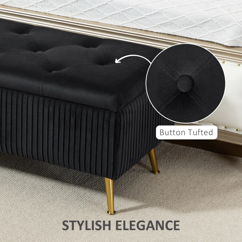 HOMCOM Storage Ottoman Bench, 43 Inch Large Storage Chest with Steel Legs and Padded Seat, Foot Rest, Load 485 lbs, Black