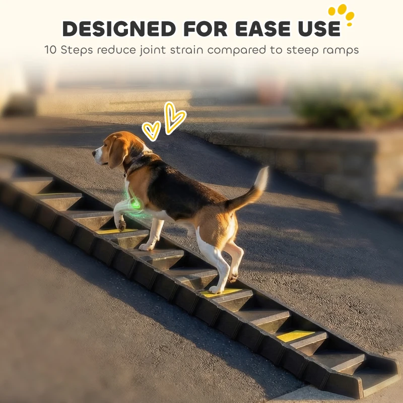 PawHut Foldable Dog Car Ramp, Dog Ramp with Anti-Slip Steps, Pet Stairs for Senior Pets to Access Cars and High Beds, Black