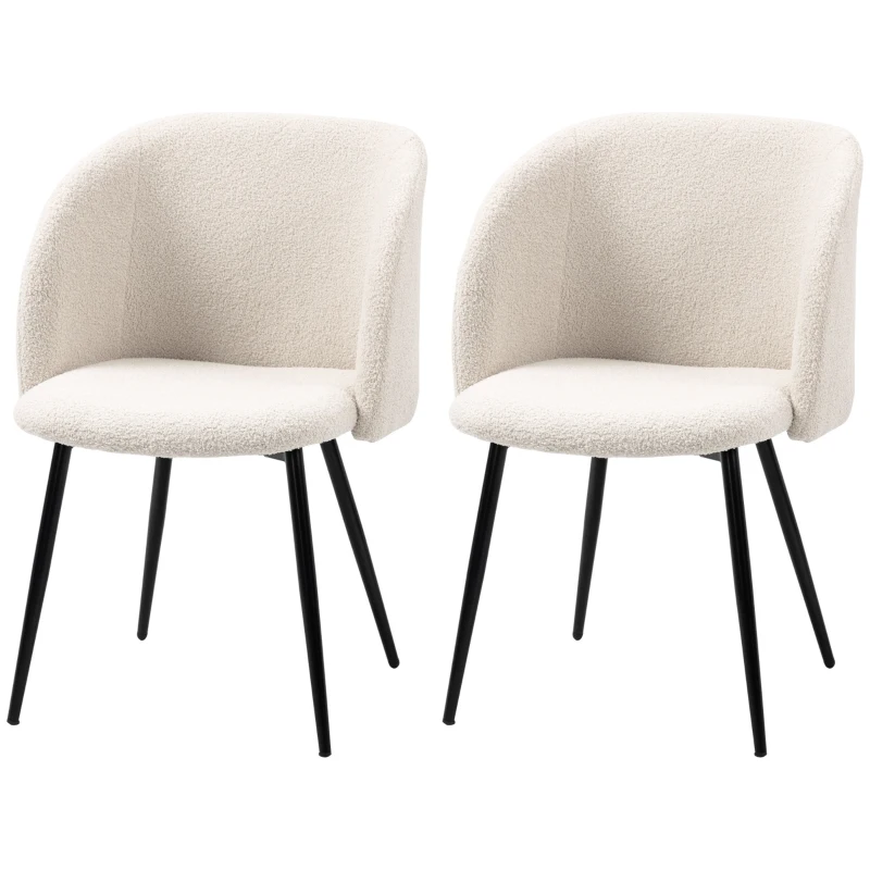 HOMCOM Dining Chairs Set of 2, Sherpa Fleece Upholstered Kitchen Chairs with Backrest and Steel Legs, Cream White