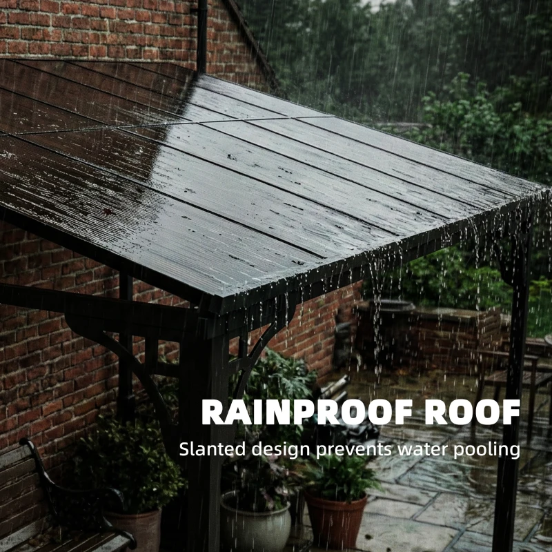 Outsunny 11' x 10' Outdoor Pergola, Wall Mounted Hardtop Lean-to Gazebo with Polycarbonate Roof and Metal-Aluminium Frame