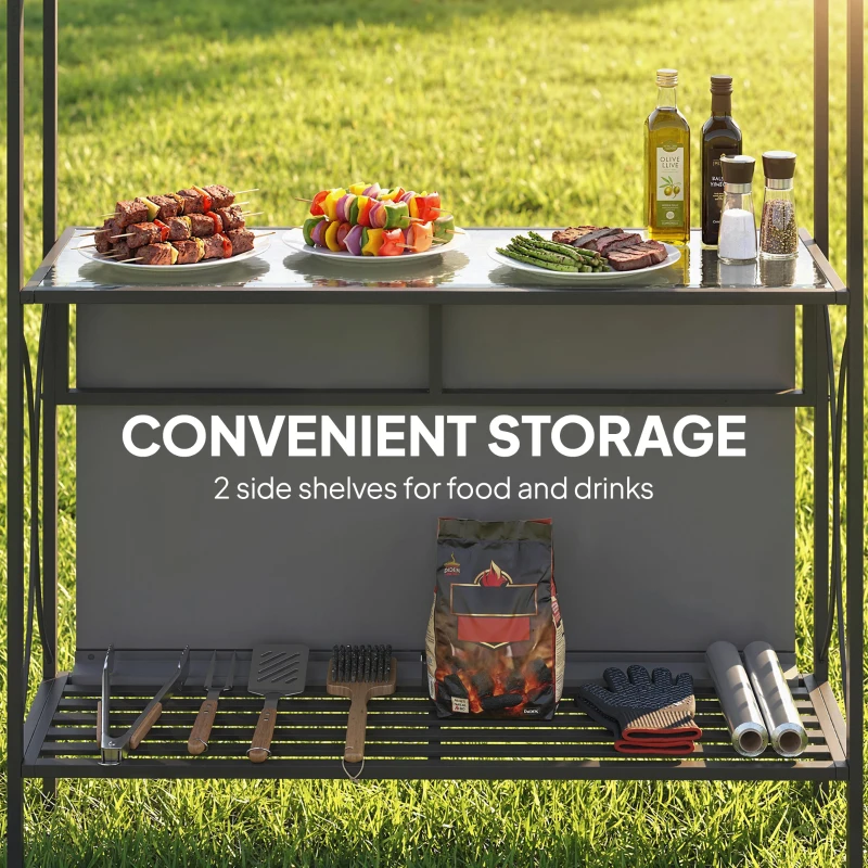 Outsunny 8' x 5' Grill Gazebo Canopy, Outdoor BBQ Shelter with 2 Side Shelves, Dark Grey
