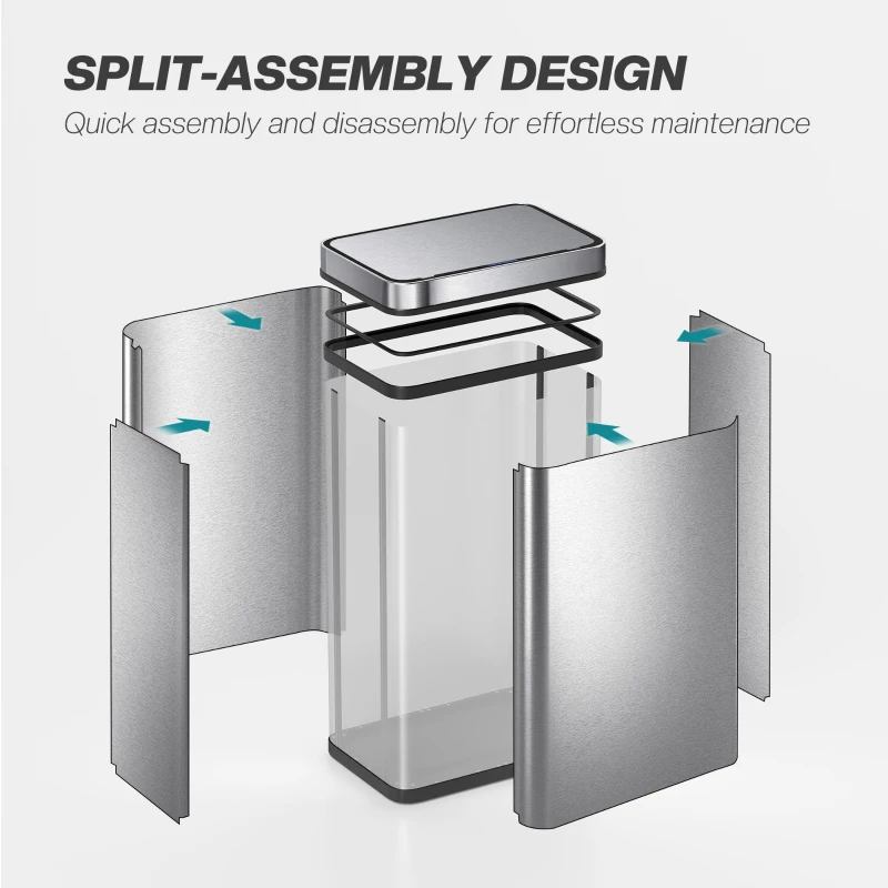 HOMCOM 15.9 Gallon Sensor Can, Automatic Garbage Can with Soft-Close Lid, Fingerprint-Proof Stainless Steel, Silver