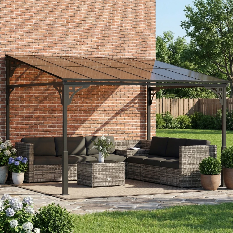Outsunny 11' x 10' Outdoor Pergola, Wall Mounted Hardtop Lean-to Gazebo with Polycarbonate Roof and Metal-Aluminium Frame