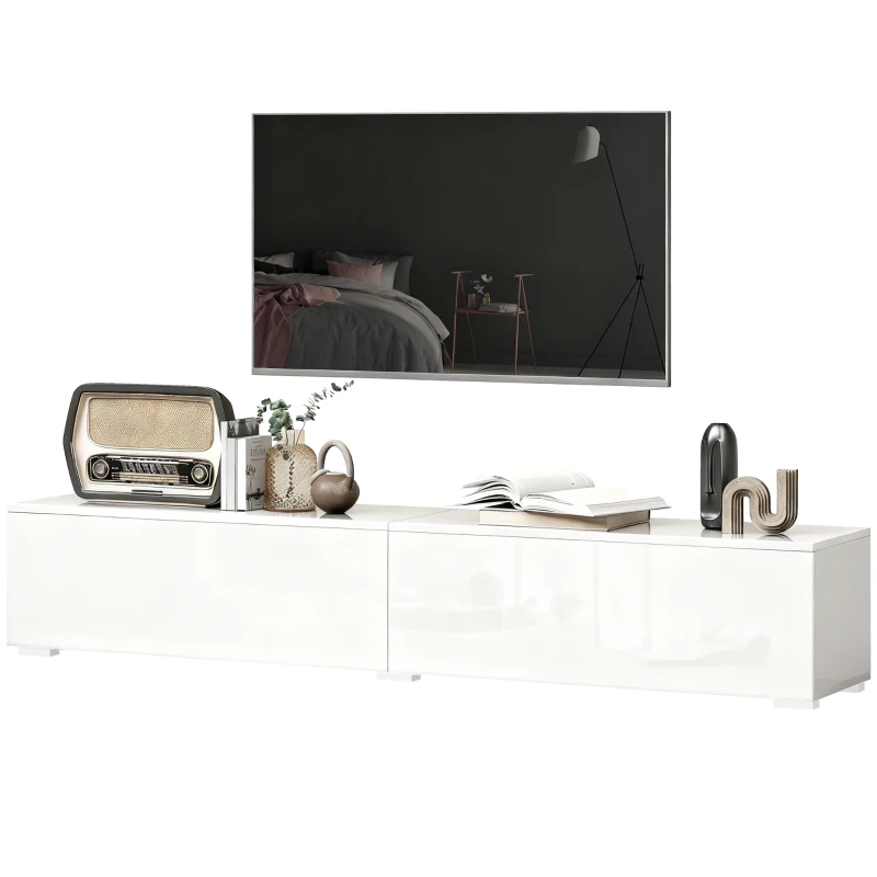 HOMCOM Floating TV Stand for TVs up to 75 Inch, 70.9" TV Cabinet, Entertainment Center with 2 Flip Doors, High Gloss White