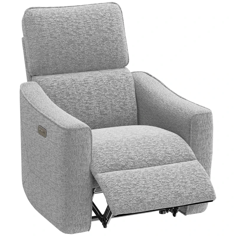 HOMCOM Power Recliner Chair, Linen-look Fabric Upholstered Recliner Chair with USB Ports, Footrest, Grey