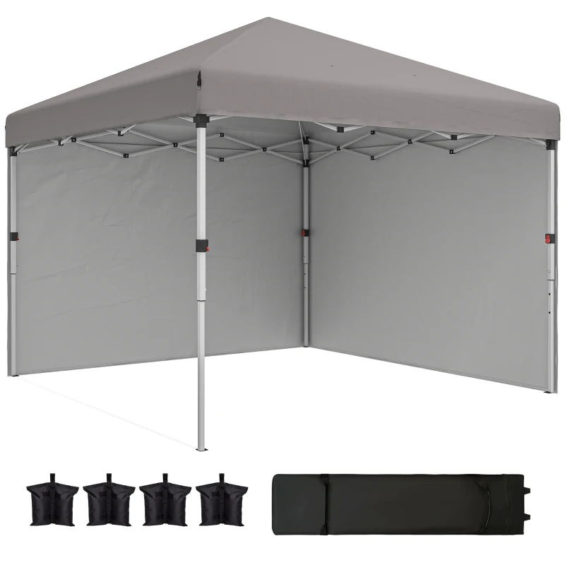 Outsunny 10' x 10' Pop Up Canopy with Sidewalls, Roller Bag, Height Adjustable Instant Tent for Outdoor, Garden, Patio, Grey