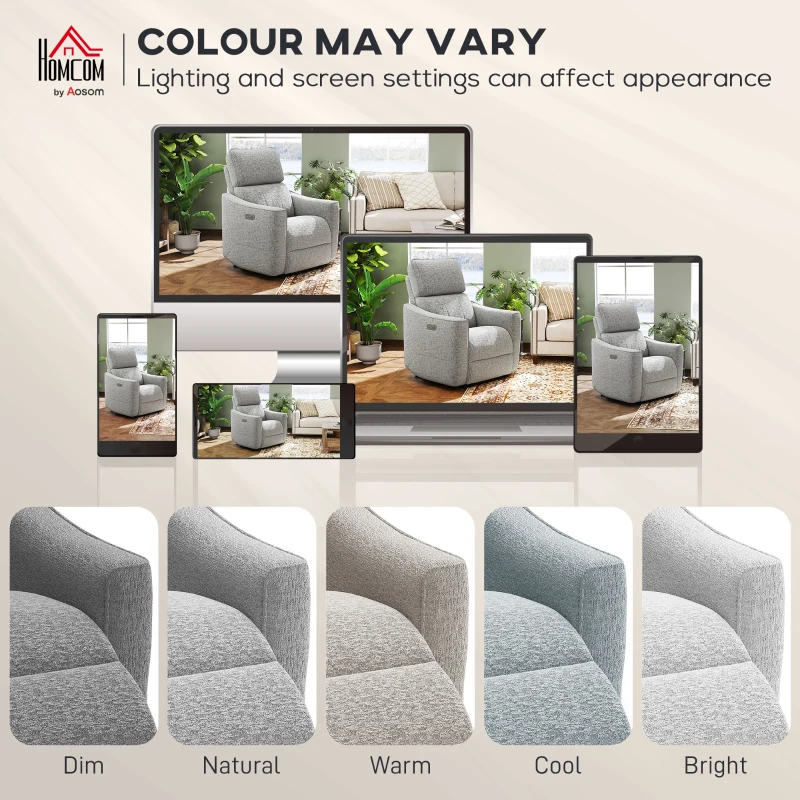 HOMCOM Power Recliner Chair, Linen-look Fabric Upholstered Recliner Chair with USB Ports, Footrest, Grey