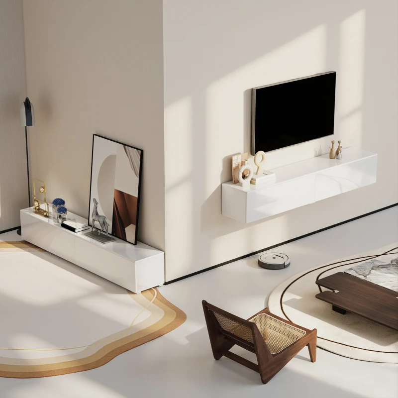 HOMCOM Floating TV Stand for TVs up to 75 Inch, 70.9" TV Cabinet, Entertainment Center with 2 Flip Doors, High Gloss White