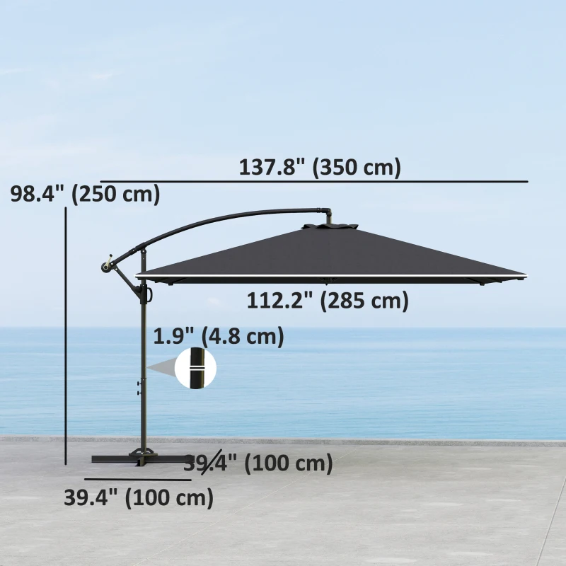 Outsunny Rectangular Cantilever Parasol 111" x 150.4", Outdoor Garden Umbrella with Adjustable Tilt, UV Protection UPF50+, Grey