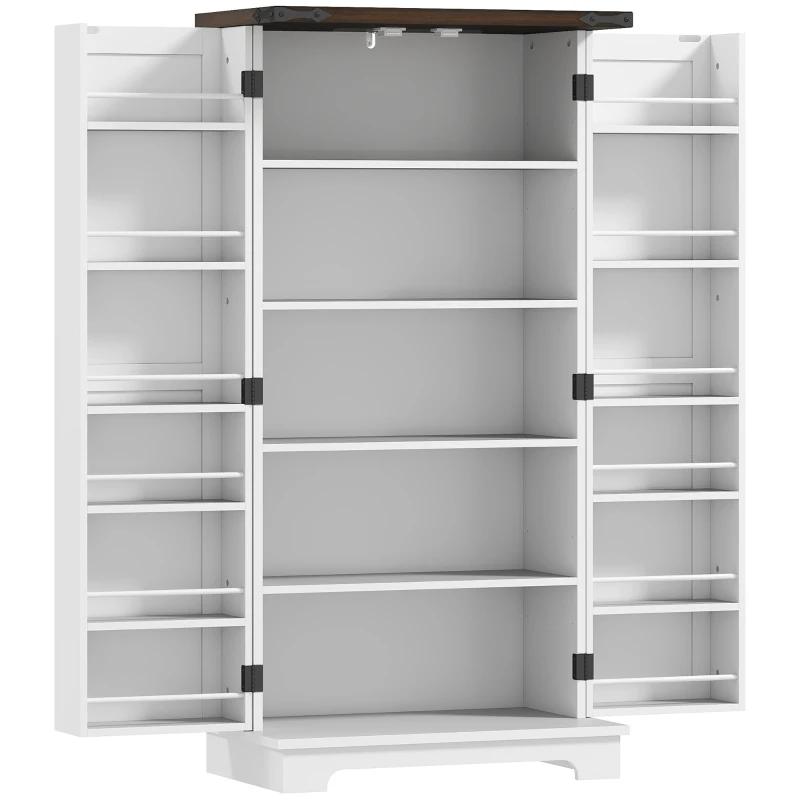 HOMCOM 47" Kitchen Pantry Storage Cabinet, Farmhouse Kitchen Pantry Cabinet with Adjustable Shelves and Door Shelves, White