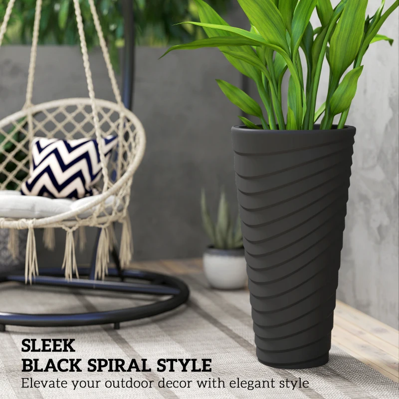 Outsunny 29" Tall Planters Set of 2, Indoor Outdoor Stackable Taper Planters with Drainage Holes, Black