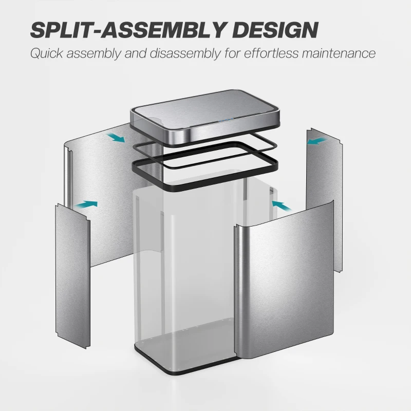 HOMCOM 13.2 Gallon Sensor Can, Automatic Garbage Can with Soft-Close Lid, Fingerprint-Proof Stainless Steel, Silver