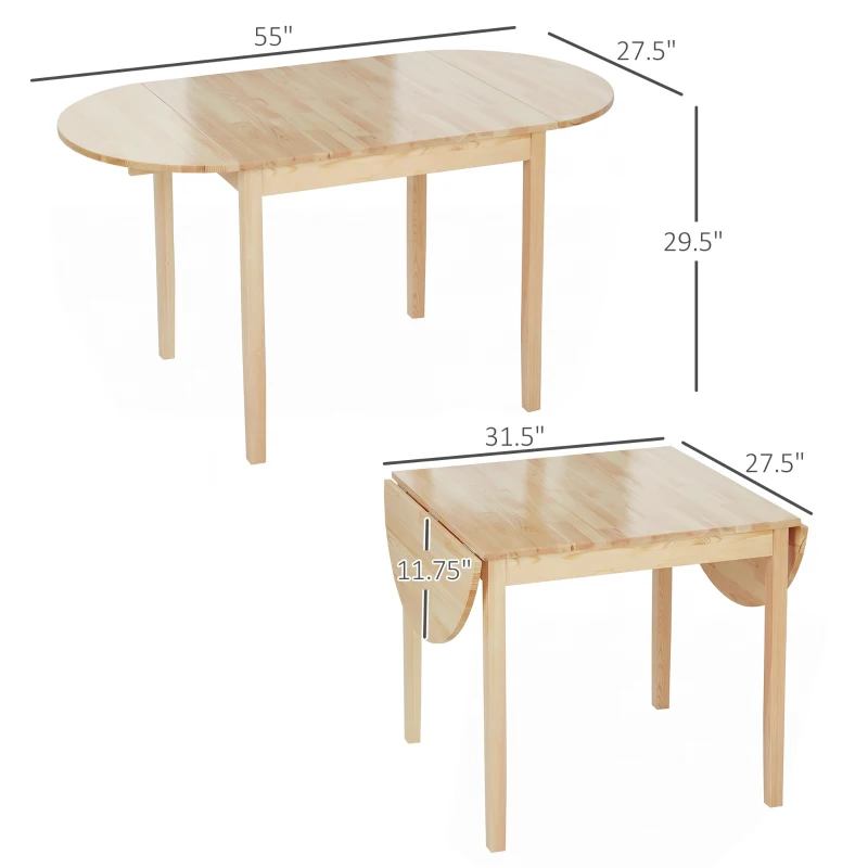 HOMCOM 55" Wood Kitchen Table, Drop Leaf Tables for Small Spaces, Natural