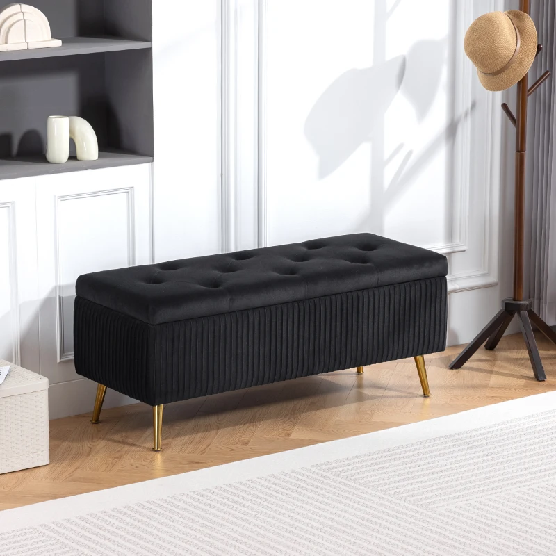 HOMCOM Storage Ottoman Bench, 43 Inch Large Storage Chest with Steel Legs and Padded Seat, Foot Rest, Load 485 lbs, Black