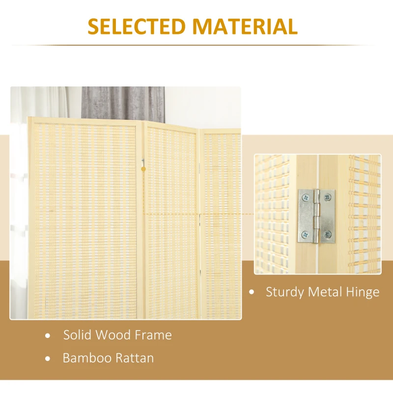 HOMCOM Woven Bamboo Room Divider, 3 Panel Folding Indoor Privacy Screens for Home Office, Natural Wood