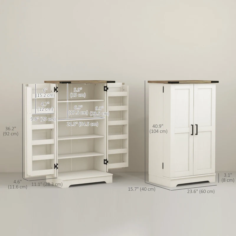 HOMCOM Farmhouse Kitchen Pantry Storage Cabinet, Kitchen Pantry Cabinet with Doors and Adjustable Shelves, Cream White