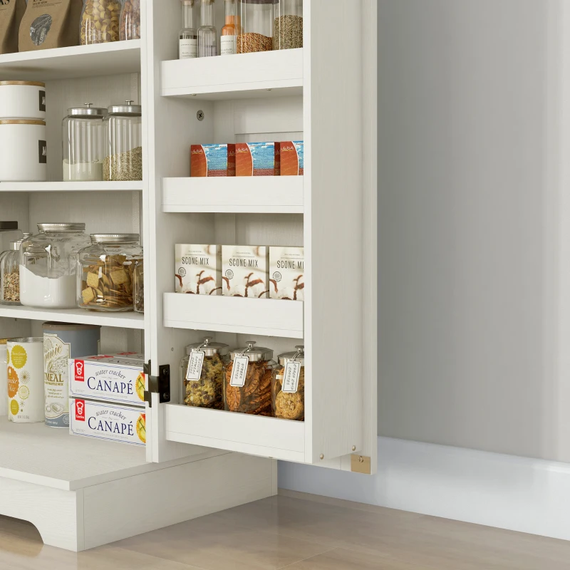 HOMCOM Farmhouse Kitchen Pantry Storage Cabinet, Kitchen Pantry Cabinet with Doors and Adjustable Shelves, Cream White