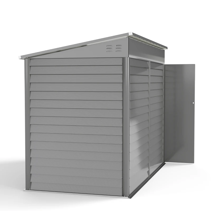 Outsunny 4.6' x 9' Steel Outdoor Storage Shed, Lean to Shed, Metal Tool House with Foundation Kit, Lockable Doors, Gloves and 2 Air Vents for Backyard, Patio, Lawn, Grey