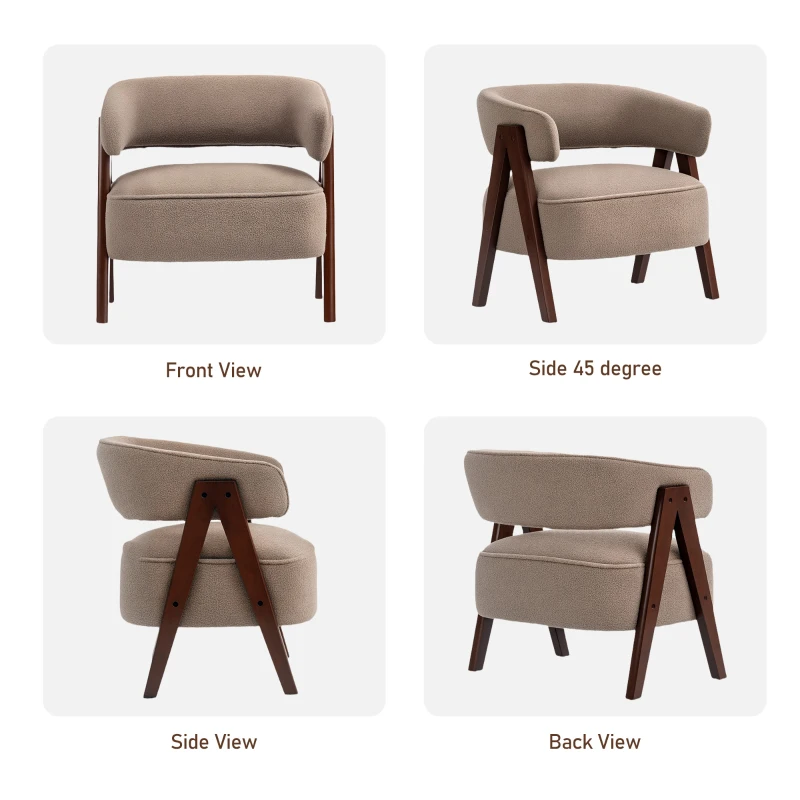 HOMCOM Sherpa Fleece Accent Chair, Upholstered Armchair with Solid Wood Legs and Steel Frame for Living Room, Light Brown