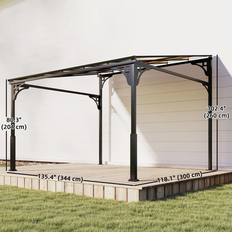 Outsunny 11' x 10' Outdoor Pergola, Wall Mounted Hardtop Lean-to Gazebo with Polycarbonate Roof and Metal-Aluminium Frame