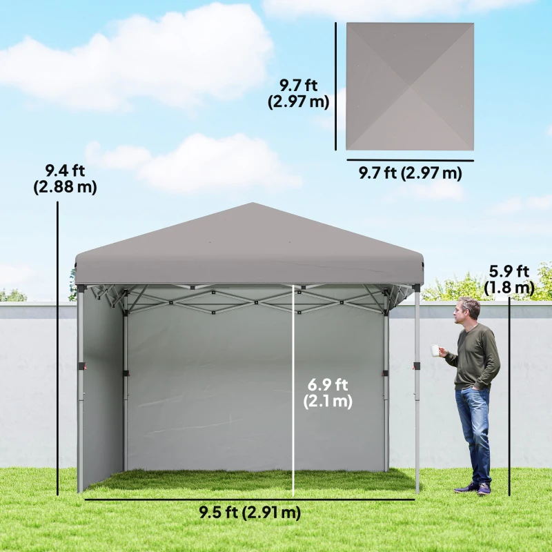 Outsunny 10' x 10' Pop Up Canopy with Sidewalls, Roller Bag, Height Adjustable Instant Tent for Outdoor, Garden, Patio, Grey