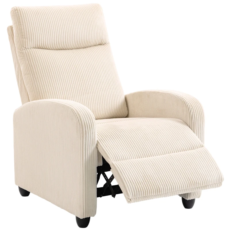 HOMCOM Fabric Recliner Chair Manual Home Theater Seating Single Reclining Sofa Chair with Padded Seat for Living Room, Beige