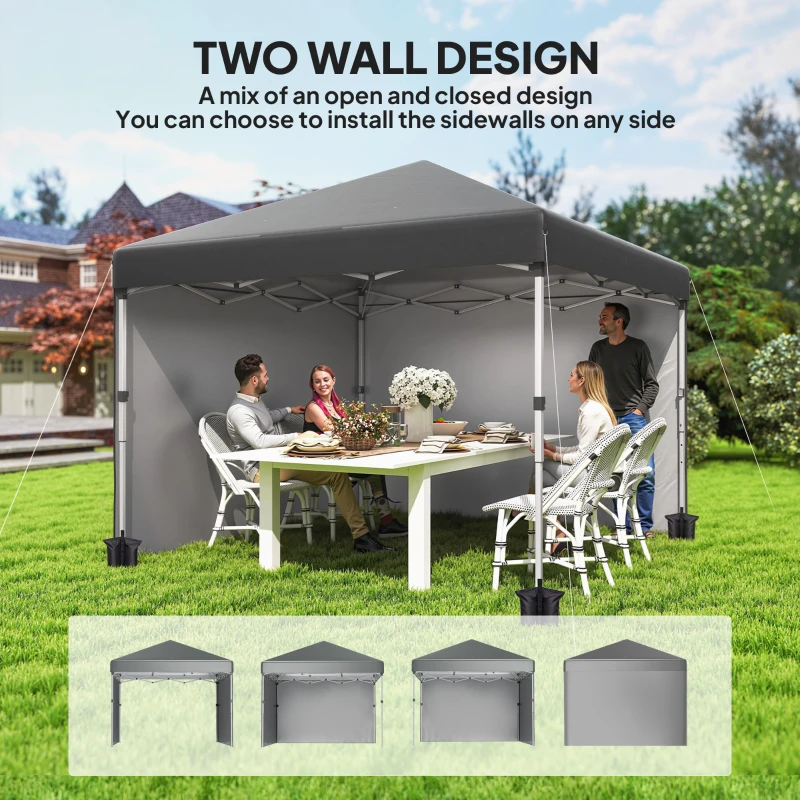 Outsunny 10' x 10' Pop Up Canopy with Sidewalls, Roller Bag, Height Adjustable Instant Tent for Outdoor, Garden, Patio, Grey