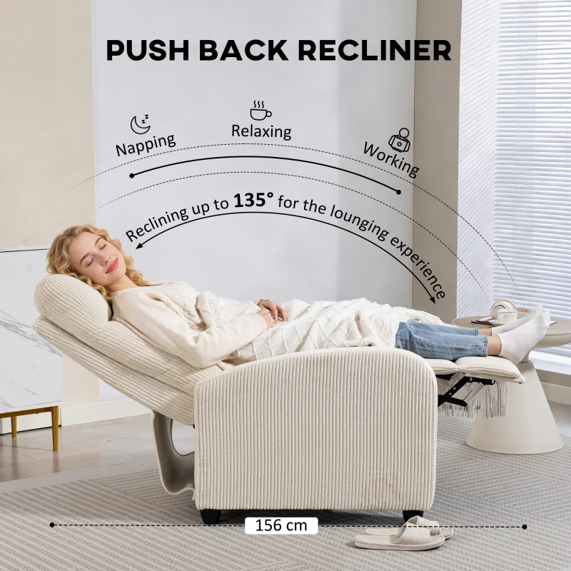 HOMCOM Fabric Recliner Chair Manual Home Theater Seating Single Reclining Sofa Chair with Padded Seat for Living Room, Beige